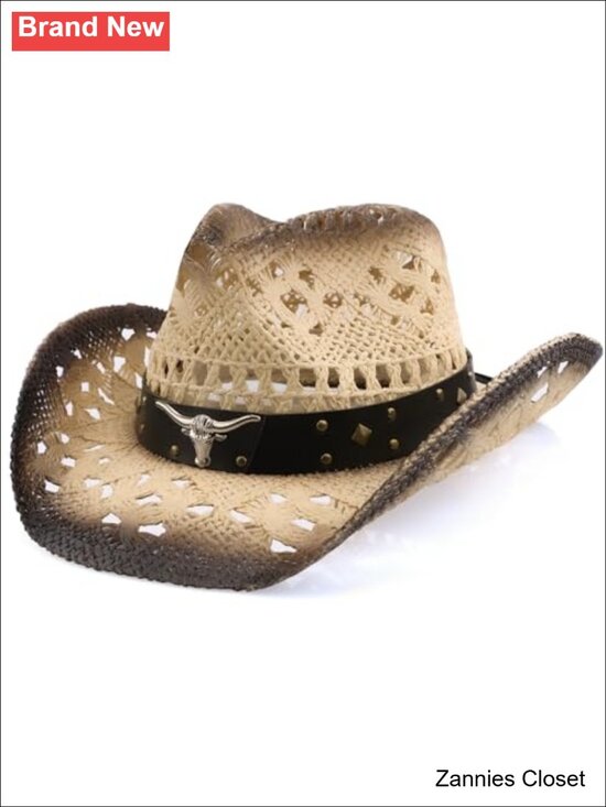 Accessories - 🤠 ZWZPOP 100% synthetic straw Cowboy Hat Wide Brim Western Sun Hat
